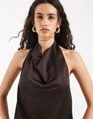 ヴェロモーダ サテン 茶色 ブラウン レディース VERO MODA VERO MODA SATIN HALTERNECK TOP IN CHOCOLATE BROWN / CHOCOLATE TORTE|スニケス