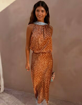 ネバーフリードレス ノンスリーブ 茶色 ブラウン レディース NEVER FULLY DRESSED NEVER FULLY DRESSED FAWN SLEEVELESS HALTER NECK TOP IN BROWN DEER PRINT - PART OF A SET / CHOCOLATE｜スニケス
