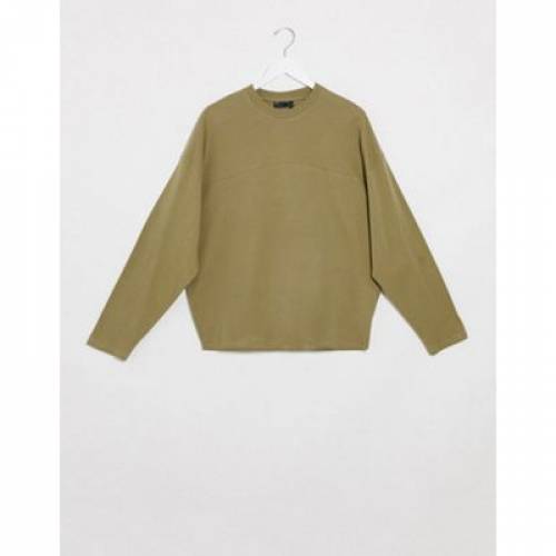 人気の カットソー トップス メンズファッション 長袖 カーキ Tシャツ スリーブ Khaki Washed In Seam With Tshirt Oversized Design Asos Sleeve Aoos2 Alexandremagno Net