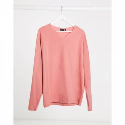 激安大特価 Tシャツ カットソー Tshirt Oversized Design Asos Pink Sleeve カットソー トップス メンズファッション 長袖 ピンク Tシャツ スリーブ With In Neck Notch Bncedeao Integration Gov Bf