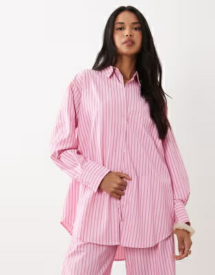 ピンク ストライプ レディース MISSYEMPIRE MISSY EMPIRE POPLIN OVERSIZED SHIRT IN PINK STRIPED PRINT - PART OF A SET / PINK STRIPE｜スニケス