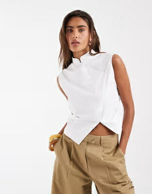 エイソス ノンスリーブ 白色 ホワイト レディース ASOS DESIGN ASOS DESIGN SLEEVELESS MANDARIN COLLAR SHIRT IN WHITE /｜スニケス 19,390円