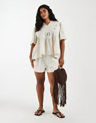 Vネック レディース ONLY CURVE ONLY CURVE EMBROIDERED V-NECK BLOUSE IN STONE / PUMICE STONE｜スニケス