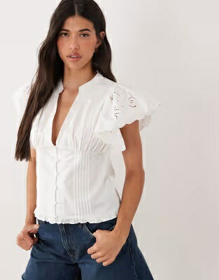 ピュア スリーブ 白色 ホワイト レディース GINA TRICOT GINA TRICOT PURE COTTON PUFF SLEEVE BRODERIE BLOUSE IN WHITE /|スニケス