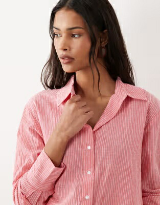 赤 レッド レディース JDY LINEN BLEND SHIRT IN RED STRIPES - PART OF A SET /｜スニケス