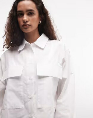 エイソス 白色 ホワイト レディース ASOS DESIGN ASOS DESIGN PATCH POCKET UTILITY SHIRT IN WHITE /｜スニケス