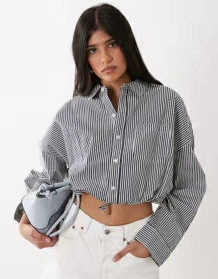 バブル 紺色 ネイビー アイボリー レディース WEWOREWHAT BUBBLE BUTTON UP POPLIN SHIRT IN NAVY / NAVY IVORY|スニケス