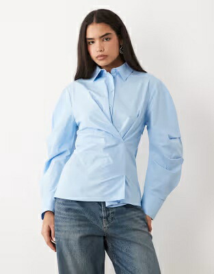 エイソス ラップ スリーブ 青色 ブルー レディース ASOS DESIGN ASOS DESIGN CINCHED WRAP COCOON SLEEVE SHIRT IN BLUE /｜スニケス