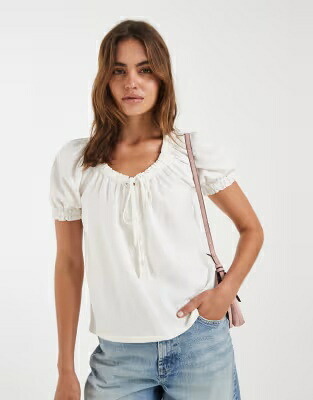 オンリー ネクタイ 白色 ホワイト レディース ONLY LINEN BLEND TIE FRONT TOP IN WHITE / CLOUD DANCER|スニケス