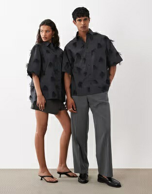 スリーブ 黒色 ブラック 半袖 ユニセックス SISTER JANE SISTER JANE NILSSON UNISEX COTTON MESH BOW DETAIL BOXY SHORT SLEEVE SHIRT IN BLACK /|スニケス