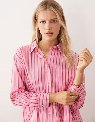 スリーブ ピンク 赤 レッド & 長袖 レディース IISLA & BIRD IISLA BIRD LONG SLEEVE STRIPED SHIRT IN PINK AND RED /｜スニケス