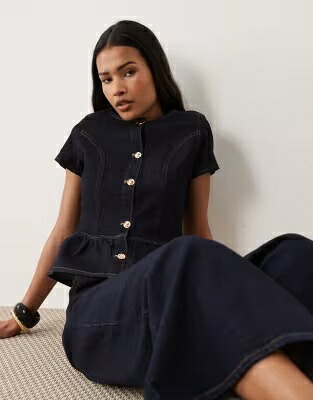 ミスセルフリッジ デニム スリーブ 藍色 インディゴ 半袖 レディース MISS SELFRIDGE MISS SELFRIDGE DENIM SHORT SLEEVE PEPLUM TOP IN INDIGO - PART OF A SET /|スニケス