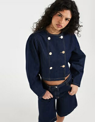 エイソス デニム スリーブ ジャケット 藍色 インディゴ レディース ASOS DESIGN ASOS DESIGN DENIM DOUBLE BREASTED COCOON SLEEVE JACKET IN INDIGO /｜スニケス