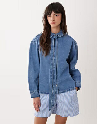 ミスセルフリッジ スリーブ デニム 藍色 インディゴ 長袖 デニムシャツ レディース MISS SELFRIDGE MISS SELFRIDGE LONG SLEEVE DENIM SHIRT WITH BOW / INDIGO｜スニケス