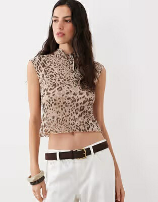 ミスセルフリッジ スリーブ ネクタイ 半袖 レディース MISS SELFRIDGE MISS SELFRIDGE SHORT SLEEVE TOP WITH TIE UP MANDARIN COLLAR IN ANIMAL PRINT / ANIMAL PRINT|スニケス