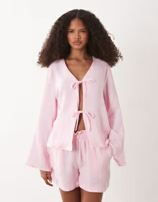 ネクタイ ピンク レディース JDY TIE FRONT CHEESECLOTH SHIRT IN PINK - PART OF A SET / FAIRY TALE|スニケス