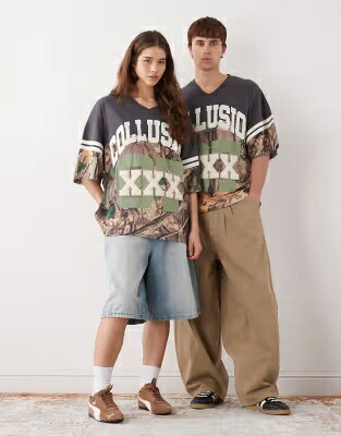 コリュージョン カモ柄 ジャージー カーキ ユニセックス COLLUSION UNISEX CAMO SPORTS OVERSIZED JERSEY IN KHAKI /｜スニケス