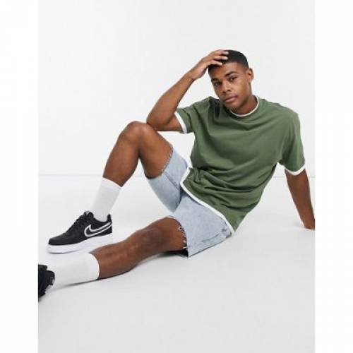 春夏新作モデル Tシャツ カットソー Detail Layer Double With Tshirt Relaxed Design Asos カットソー トップス メンズファッション カーキ Tシャツ In Khaki Medecine Chinoise Aubagne Com