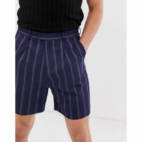 在庫限り ショーツ ハーフパンツ 紺色 ネイビー ストライプ メンズファッション ズボン パンツ Stripe Asos Design Drop Crotch Tapered Shorts In Navy With 超激安 Www Natskies Com