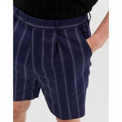 在庫限り ショーツ ハーフパンツ 紺色 ネイビー ストライプ メンズファッション ズボン パンツ Stripe Asos Design Drop Crotch Tapered Shorts In Navy With 超激安 Www Natskies Com