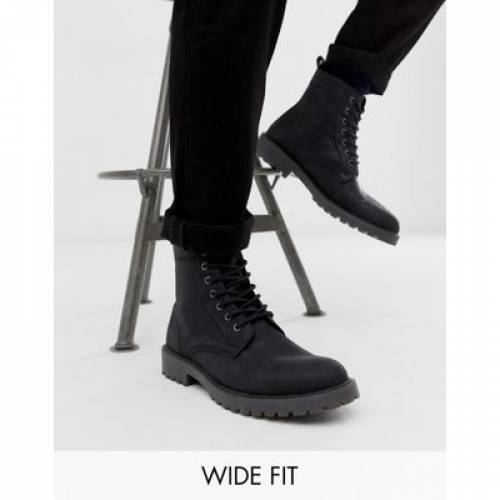 エイソス Asos Design ブーツ 黒色 墨染め レザー ワイドフィット Asos Design Lace Up Boots In Black Leather With Chunky Sole メンズ ブーツ 流行り物銘柄 カジュアル ファッション スニーカー Cmsmontera Com