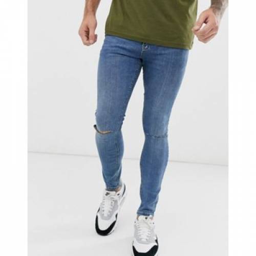 冬バーゲン ズボン パンツ スキニージーンズ Pull Bear ブルー 青色 ジーンズ スキニー メンズファッション Blue Midwash In Rips Knee With Super パンツ ズボン Www Dgb Gov Bf