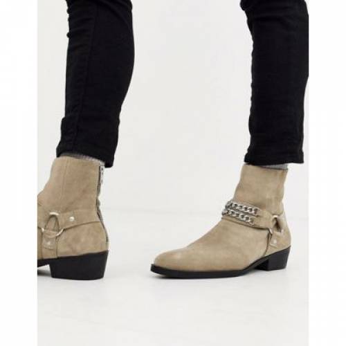 エイソス Asos Design キューヴァン ヒール ウェスタン ブーツ スエード スウェード バックル チェルシーブーツs Asos Design Cuban Heel Western In Stone Suede With Buckle And Chain Detail メンズ ブーツ モード商標 心安い ファッション スニーカー Collabforge Com