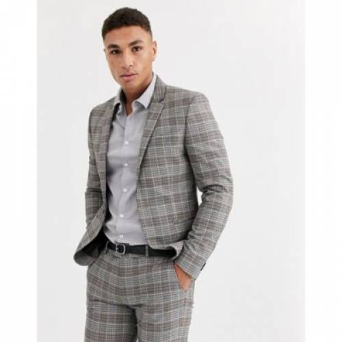 通販 人気 コート ジャケット ブラウン 茶色 ジャケット スーツ スキニー ウルトラ ウルトラスキニー Check Brown In Island River Ultra コート メンズファッション スーツジャケット Www Dgb Gov Bf