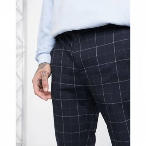 ベルシュカ Bershka スキニー 紺色 濃紺 青味 青味 Bershka Skinny Checked Trousers In Navy Blue メンズファッション ズボン 猿股 ファッション商標名 心安い ファッション パンツ Damienrice Com