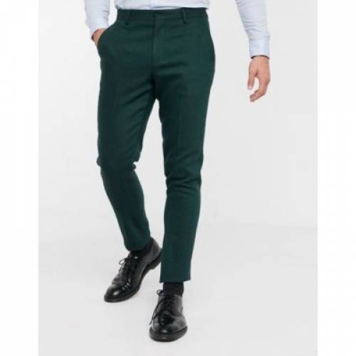 エイソス Asos Design ウェディング スキニー スーツ フォレスト 緑 グリーン スーツパンツ トラウザーズ メンズ Green Asos Design Wedding Skinny In Wool Mix Herringbone Forest Sermus Es