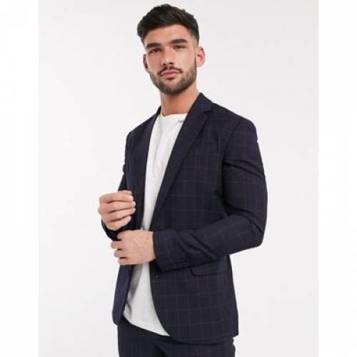 ニュールック New Look スーツ ジャケット 紺色 ネイビー スーツジャケット メンズ New Look Tonal Grid Check In Navy Ice Org Br