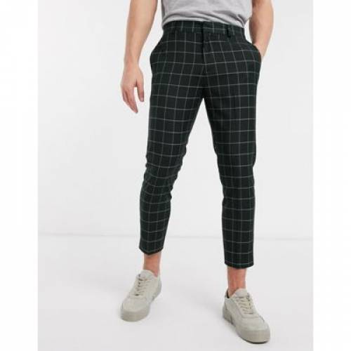 日本限定モデル ズボン パンツ メンズファッション グリーン 緑 クロップ スキニー ズボン Dark In Trouser Skinny Check Grid Look New Green Crop パンツ Lombardionline It