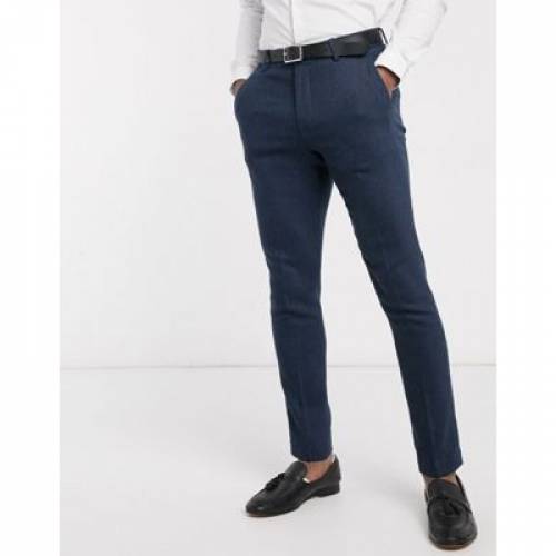 エイソス Asos Design ウェディング スキニー スーツ 紺色 ネイビー スーツパンツ トラウザーズ メンズ Asos Design Wedding Skinny Wool Mix In Navy Herringbone Ice Org Br
