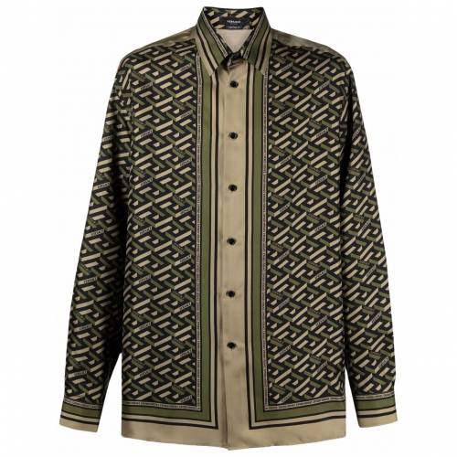 ファッションブランド カジュアル ファッション ヴェルサーチェ ジオメトリックパターン シャツ メンズ Versace