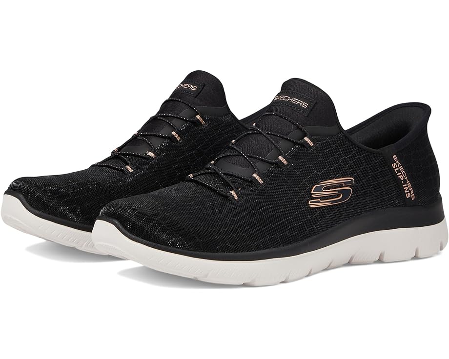 スケッチャーズ 黒いこと 黒いこと サクラ色 ゴールド スニーカー レディース 【 SKECHERS SUMMITS-SLIP INS / BLACK ROSE GOLD 】
