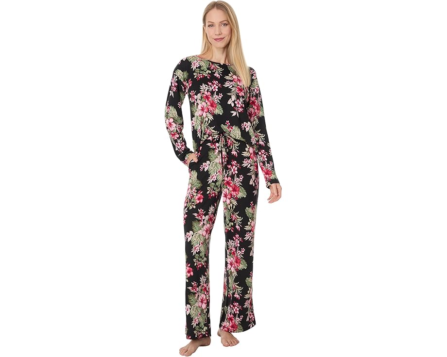 トミーバハマ 調教師 編み物 捩り 黒いこと 黒いこと 長袖 レディース 【 TOMMY BAHAMA SWEATER KNIT LONG SLEEVE PJ SET / BLACK GROUND FLORAL 】 肌付き 肌付き ナイト爵御召しもの ナイト爵 御部屋 パジャマ
