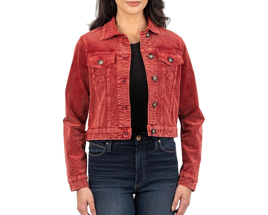 カットフロムザクロス クロップ ジャケット 赤 レッド レディース 【 KUT FROM THE KLOTH JULIE CROP JACKET WITH FIT SHOULDER-REGULAR WAISTBAND / RED 】 17,020円