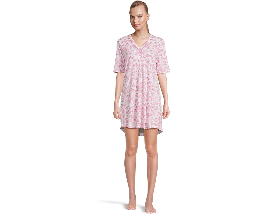 カレンノイブルガー 捩り ヘンリー サクラ色 レディース 【 KAREN NEUBURGER ELBOW SLEEVE HENLEY SLEEPSHIRT / ROSE BLOOM 】 肌付き 肌付き ナイト爵御召しもの ナイト爵 御部屋 パジャマ