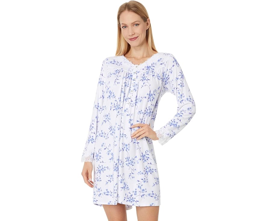 アイリーン酉の方角 捩り 白いこと 白いこと 長袖 レディース 【 EILEEN WEST LONG SLEEVE SWEATERKNIT GOWN / WHITE GROUND FLORAL 】 肌付き 肌付き ナイト爵御召しもの ナイト爵 御部屋 パジャマ