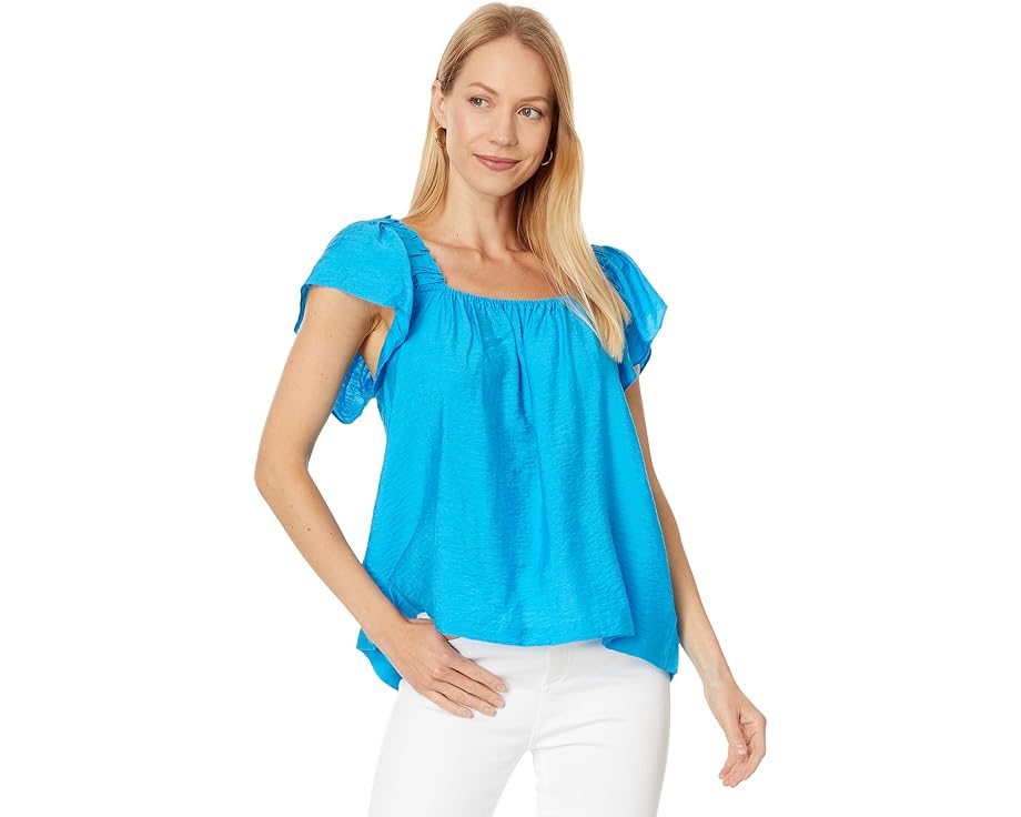 リリーピュリッツァー スリーブ 半袖 レディース 【 LILLY PULITZER CARALISA SHORT SLEEVE TOP / TANGIER TEAL 】 レディースファッション トップス Tシャツ カットソー
