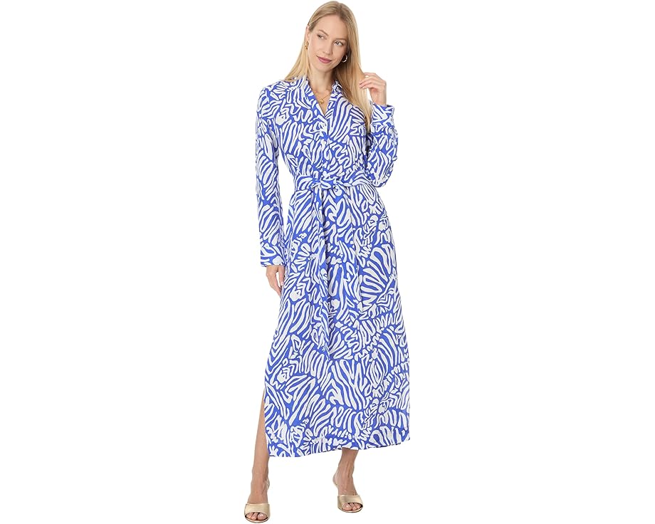 リリーピュリッツァー 青色 ブルー レディース 【 LILLY PULITZER MILLICENT LINEN MAXI SHIRT / MARTINIQUE BLUE ZEE BEBE 】 レディースファッション ドレス