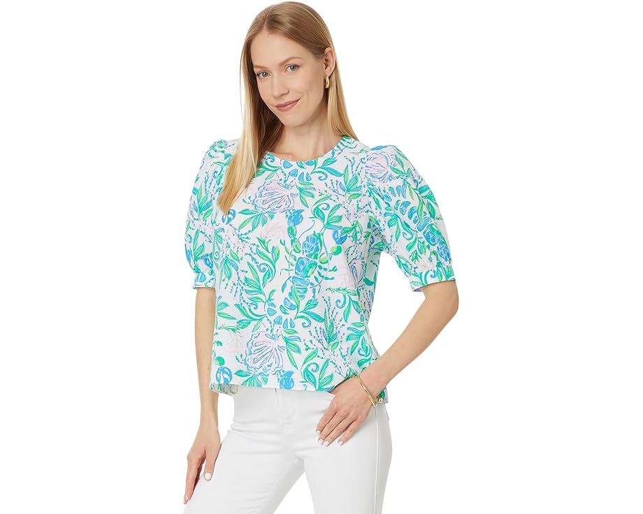 リリーピュリッツァー スリーブ 白色 ホワイト 半袖 レディース 【 LILLY PULITZER MASIELEIGH SHORT SLEEVE COTTON TOP / RESORT WHITE JUST A PINCH 】 レディースファッション トップス Tシャツ カットソー
