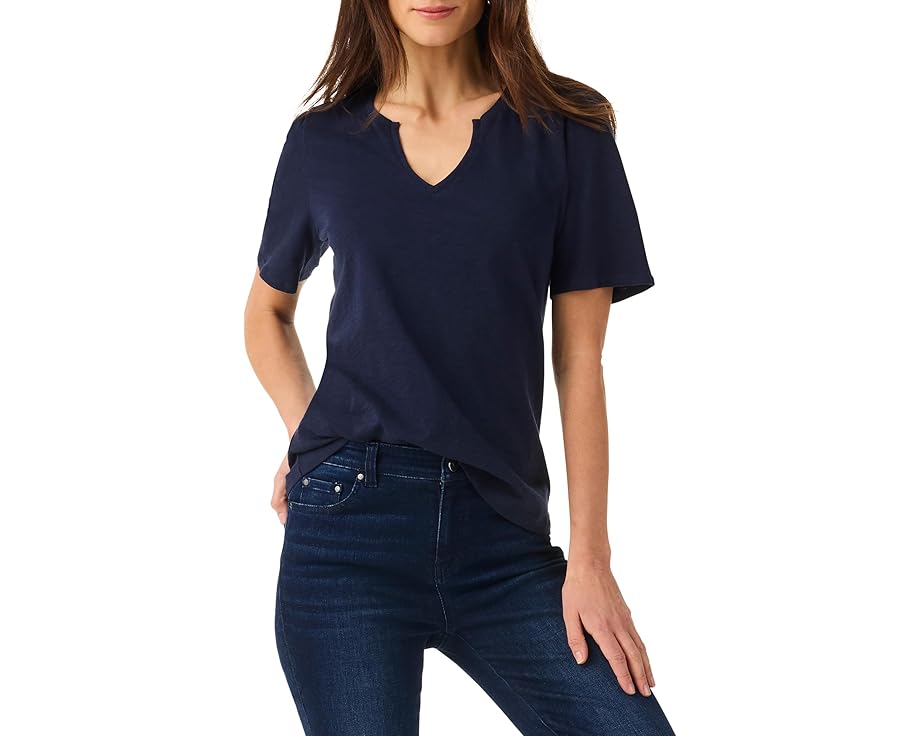 ニックプラスゾーイ スリーブ Tシャツ 藍色 インディゴ NIC+ZOE 半袖 レディース 【 SHORT SLEEVE SPLIT NECK TEE / DARK INDIGO 】 レディースファッション トップス カットソー
