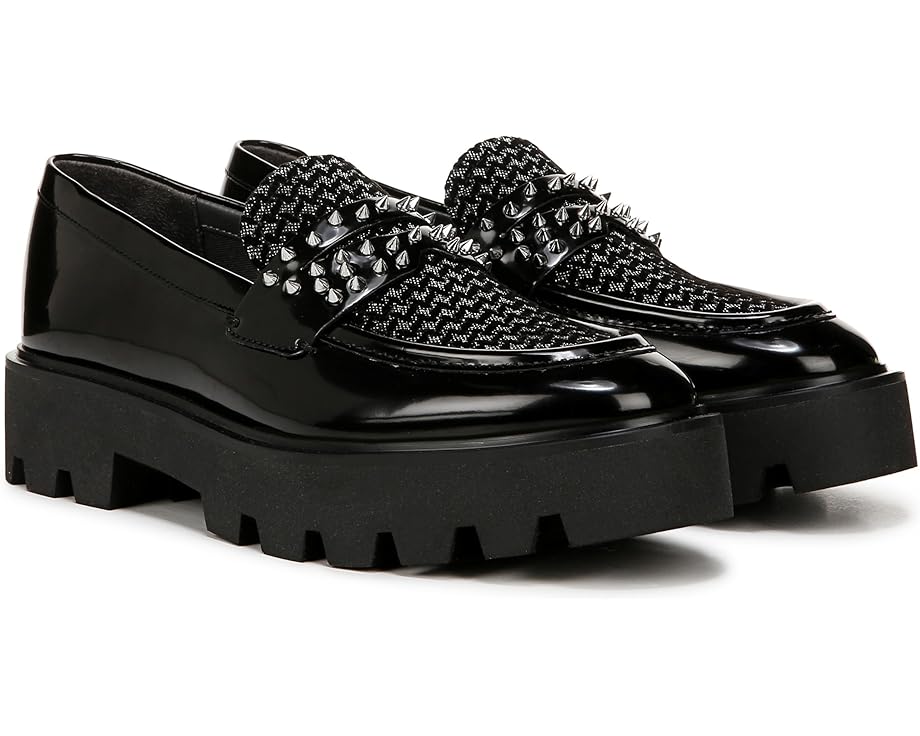 フランコサルト 黒いこと 黒いこと しろがね色 しろがね色 レディース 【 FRANCO SARTO URBAN / BLACK SILVER STUD 】 置き目毛革 ローファー-靴-レディース靴