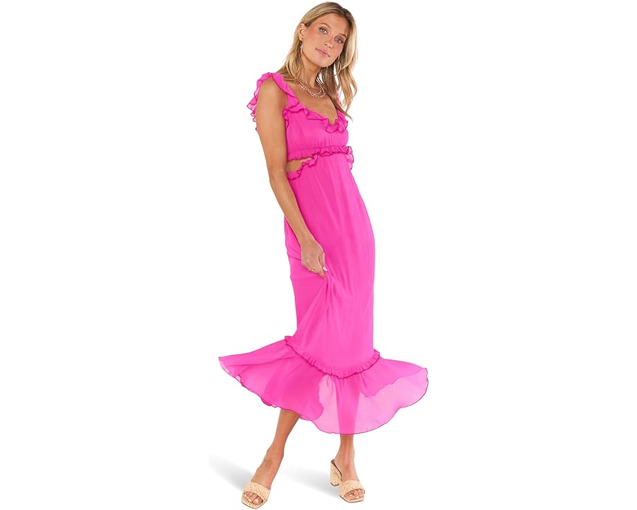 ショウミーユアムームー ドレス ピンク ミディドレス レディース 【 SHOW ME YOUR MUMU LANE MIDI DRESS / PINK CRINKLED CHIFFON 】 レディースファッション
