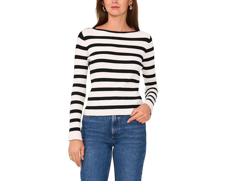 ヴィンスカムート ストライプ アイボリー レディース 【 VINCE CAMUTO BOATNECK WITH ALLOVER STRIPE / NEW IVORY 】 レディースファッション トップス ニット セーター