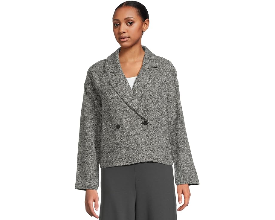 アイリーンフィッシャー ブレイザー 黒色 ブラック 白色 ホワイト レディース 【 EILEEN FISHER SHORT BLAZER / BLACK WHITE 】