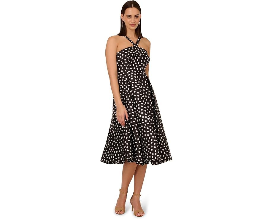 アドリアナパぺル 黒色 ブラック アイボリー レディース 【 ADRIANNA PAPELL POLKADOT FIT-AND-FLARE / BLACK IVORY 】 レディースファッション ドレス