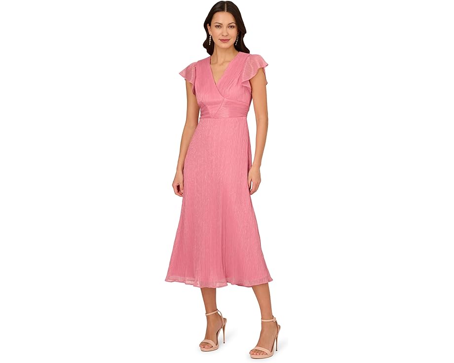 アドリアナパぺル ドレス ローズ ミディドレス レディース 【 ADRIANNA PAPELL CRINKLE MESH MIDI DRESS / FADED ROSE 】 レディースファッション