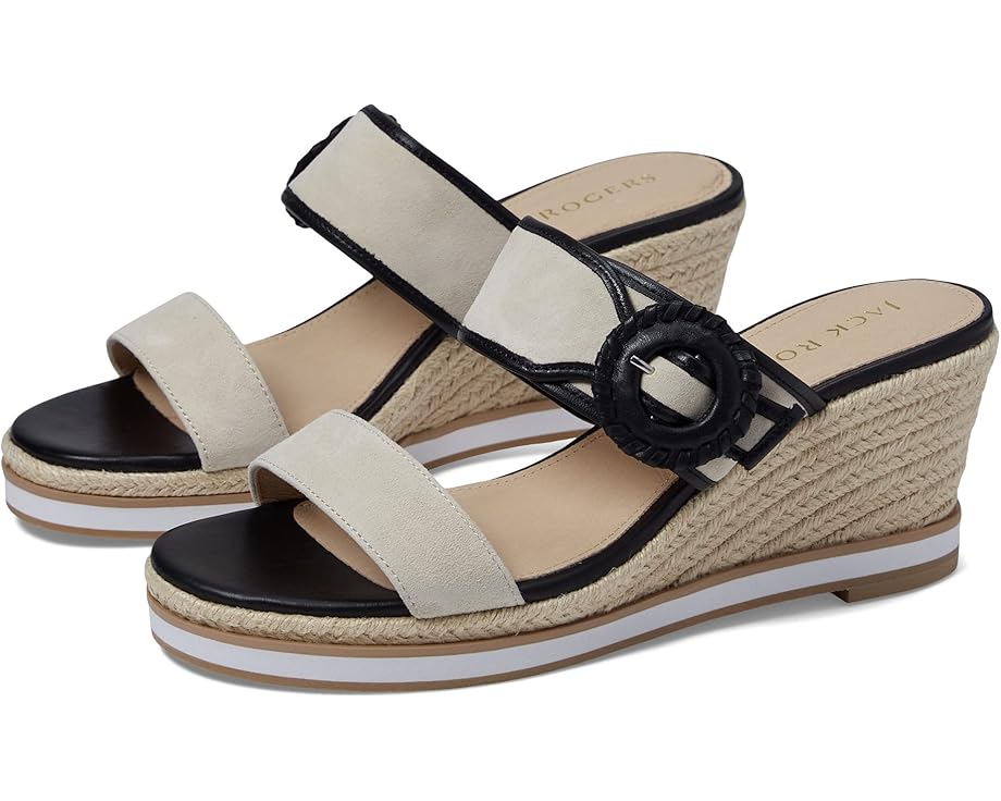 ジャックロジャース バックル ウェッジ アイボリー 黒色 ブラック レディース 【 JACK ROGERS CALLIE BUCKLE WEDGE / IVORY BLACK 】 パンプス